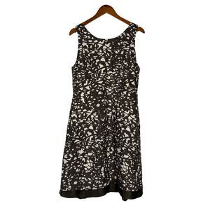 Y2K Banana Republic Silk Dress Brown Cream Abstract Print Sleeveless Pockets 14